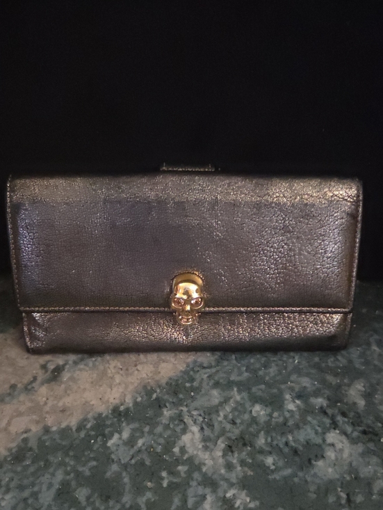 Alexander McQueen Handbags - Alexander McQueen Continental Metallic Gold Leather Skull-Accent Women's Wallet